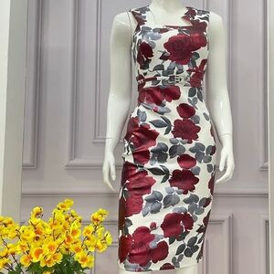 Enfocus Studio Red and Gray Floral Midi Dress